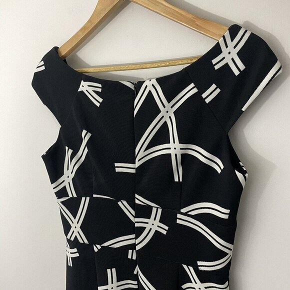 London Times Sheath Dress Sz 10 Black Knee Length Fitted Cap Sleeve A-line EUC - Picture 7 of 11